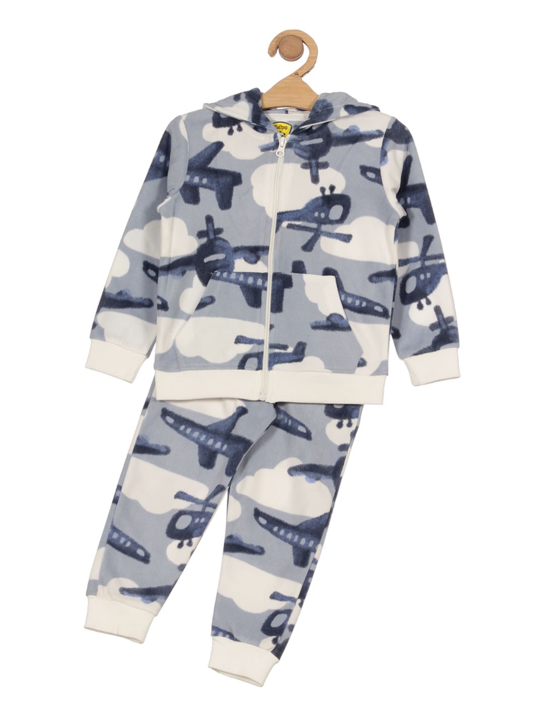 

Lil Lollipop Kids Aeroplane Printed Hooded Cotton Tracksuit, Blue