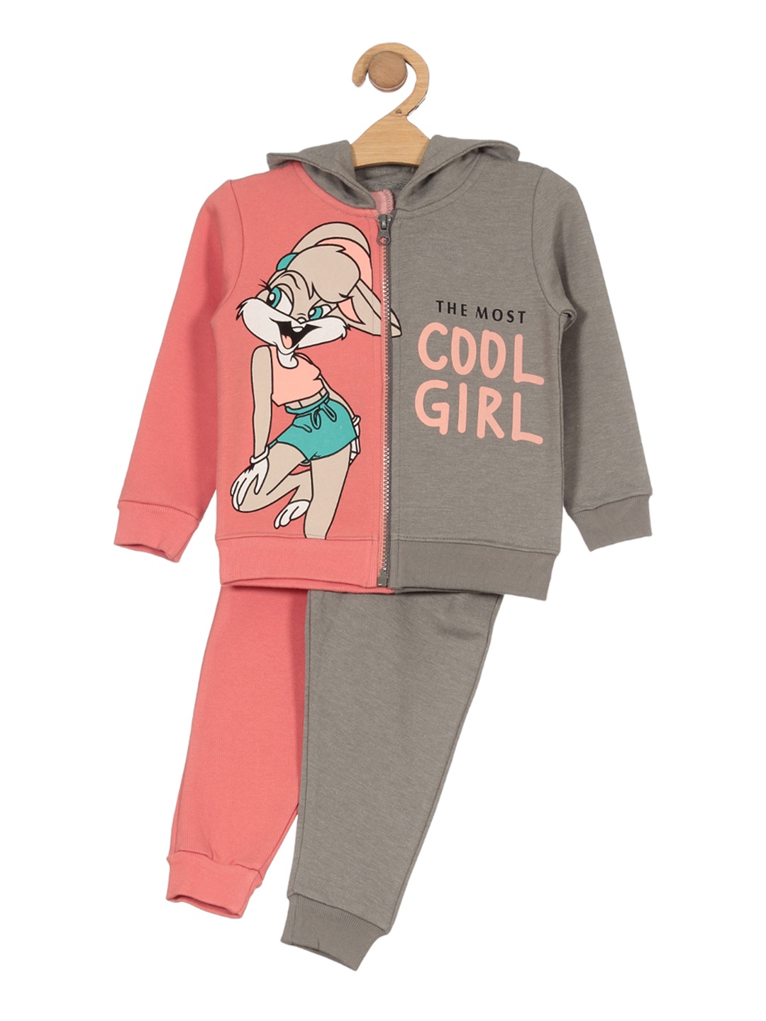 

Lil Lollipop Girls Looney Tunes Cool Girl Printed Hooded Cotton Tracksuits, Peach