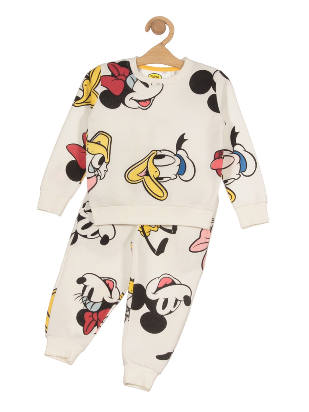 

Lil Lollipop Kids Mickey Mouse Printed Pure Cotton Tracksuit, Off white