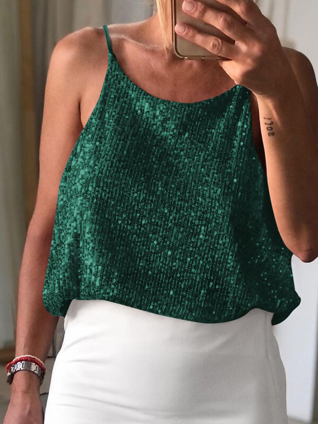 

StyleCast Green Sequinned Embellished Top