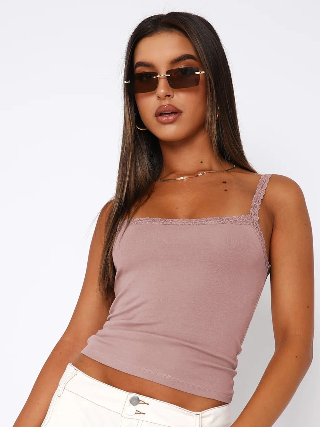 

StyleCast Pink Shoulder Straps Fitted Crop Top