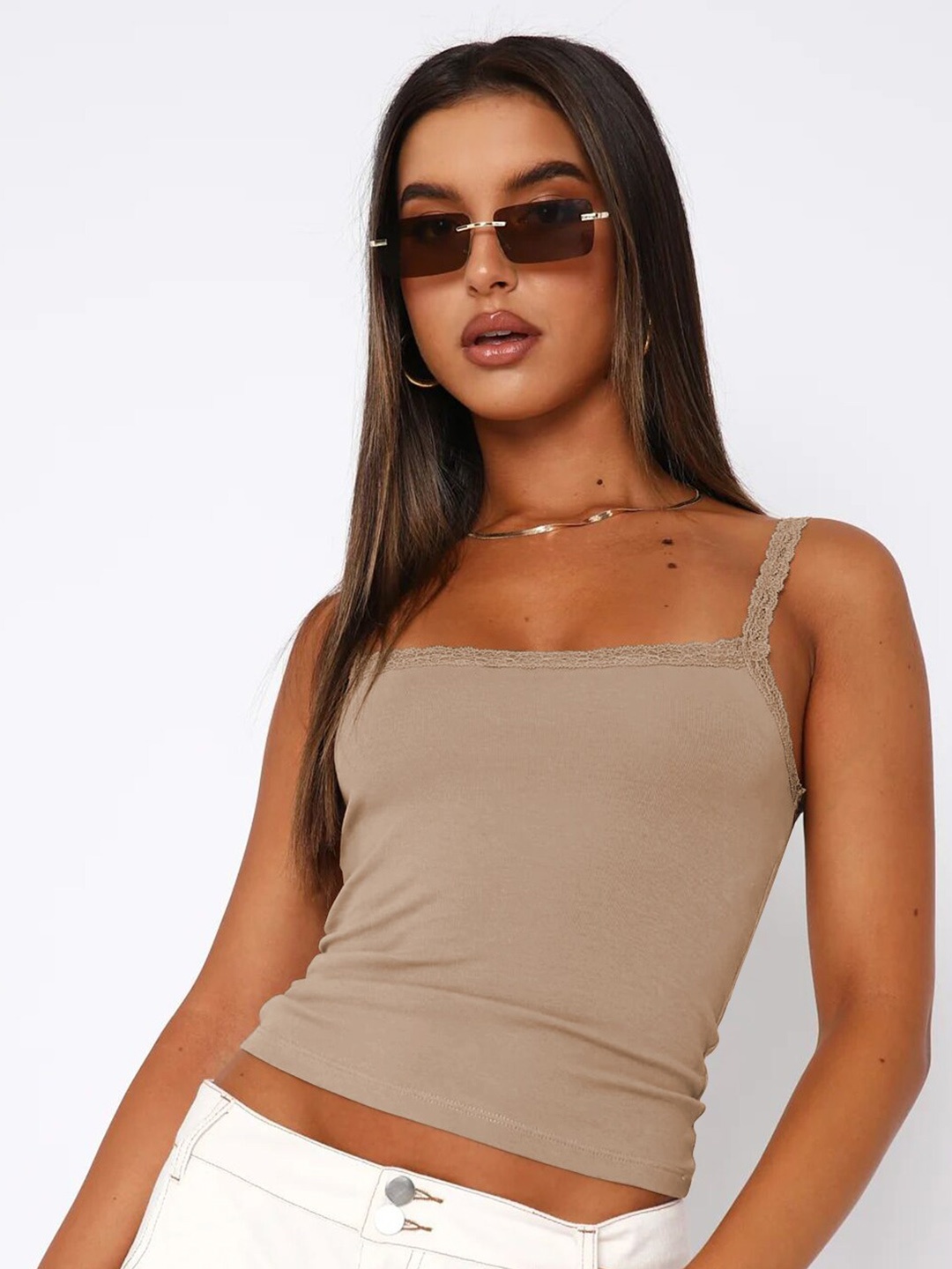 

StyleCast Beige Shoulder Straps Fiited Top