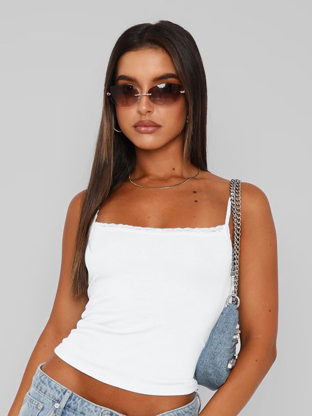 

StyleCast White Shoulder Straps Fitted Crop Top