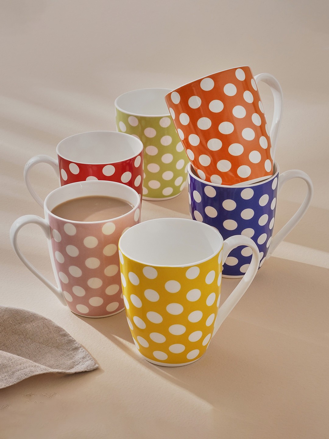 

Home Centre 6 Pcs Green & Pink Geometric Printed Bone China Glossy Mugs - 340 ML Each
