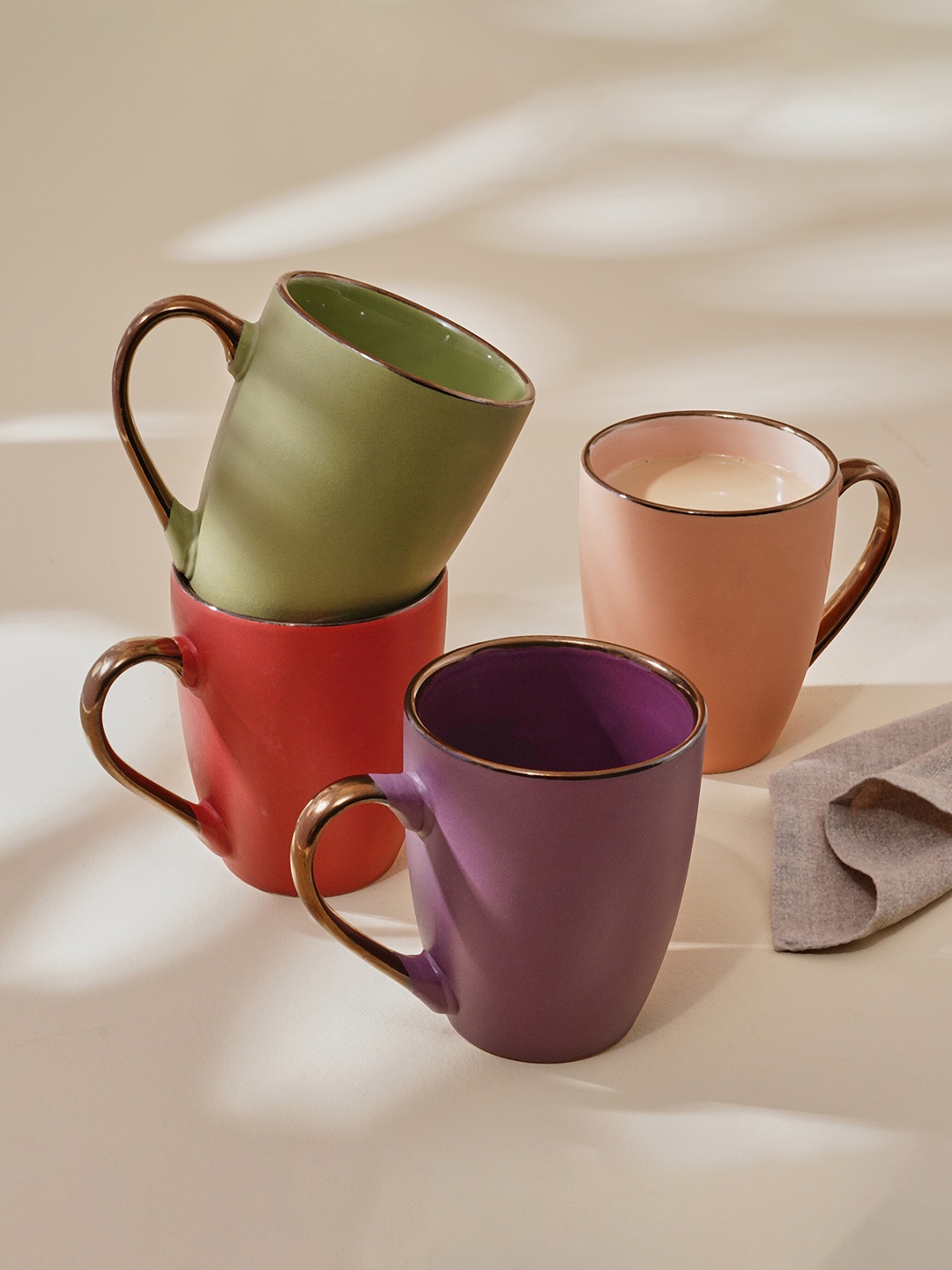 

Home Centre Vibgyor Green & Pink 4-Pieces Solid Stoneware Glossy Mugs 340 ml Each