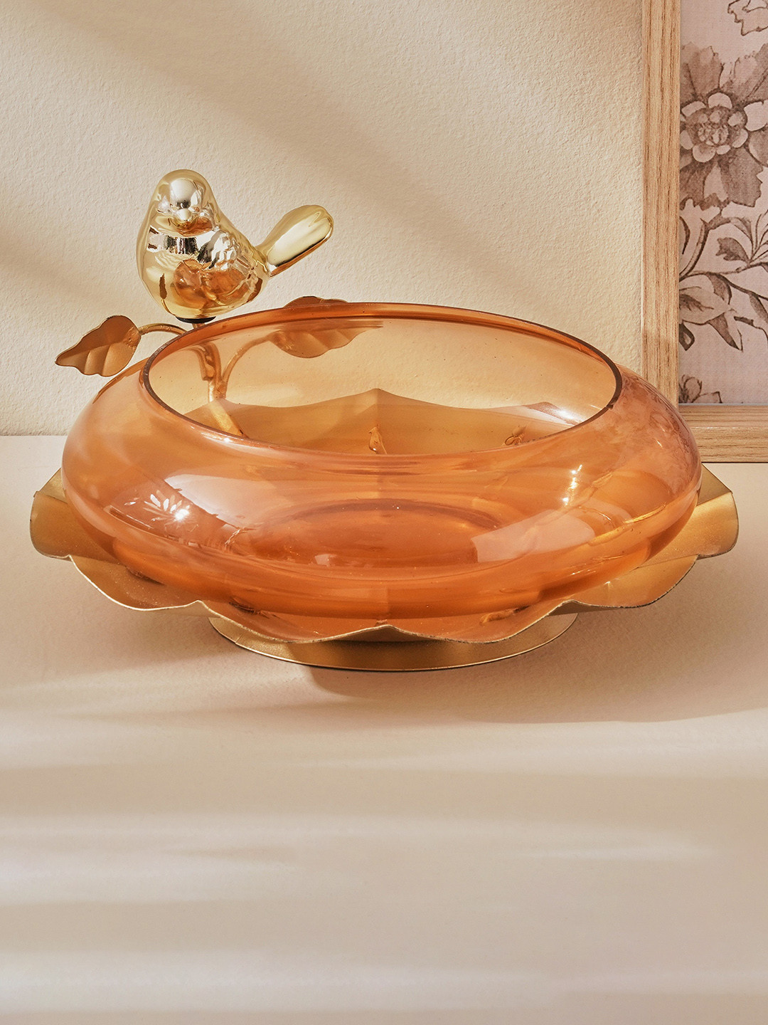 

Home Centre Wables Brown Textured Decorative Bowl With Platter, Gold