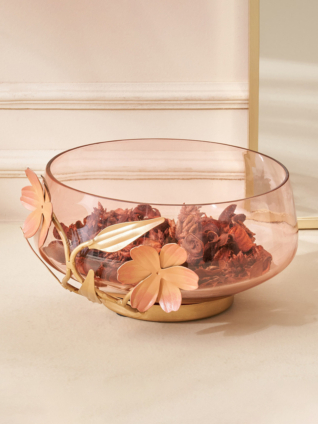 

Home Centre Moksha Brown Floral Design Glass Decorative Bowl
