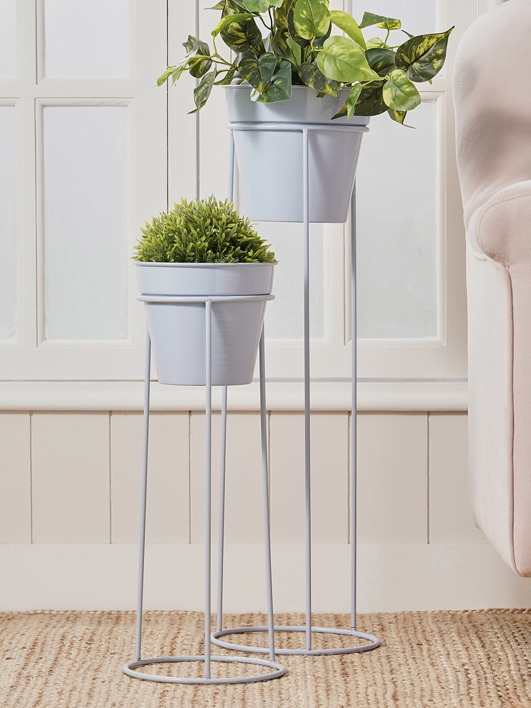 

Home Centre Blue Textured Iron Planter With Stand