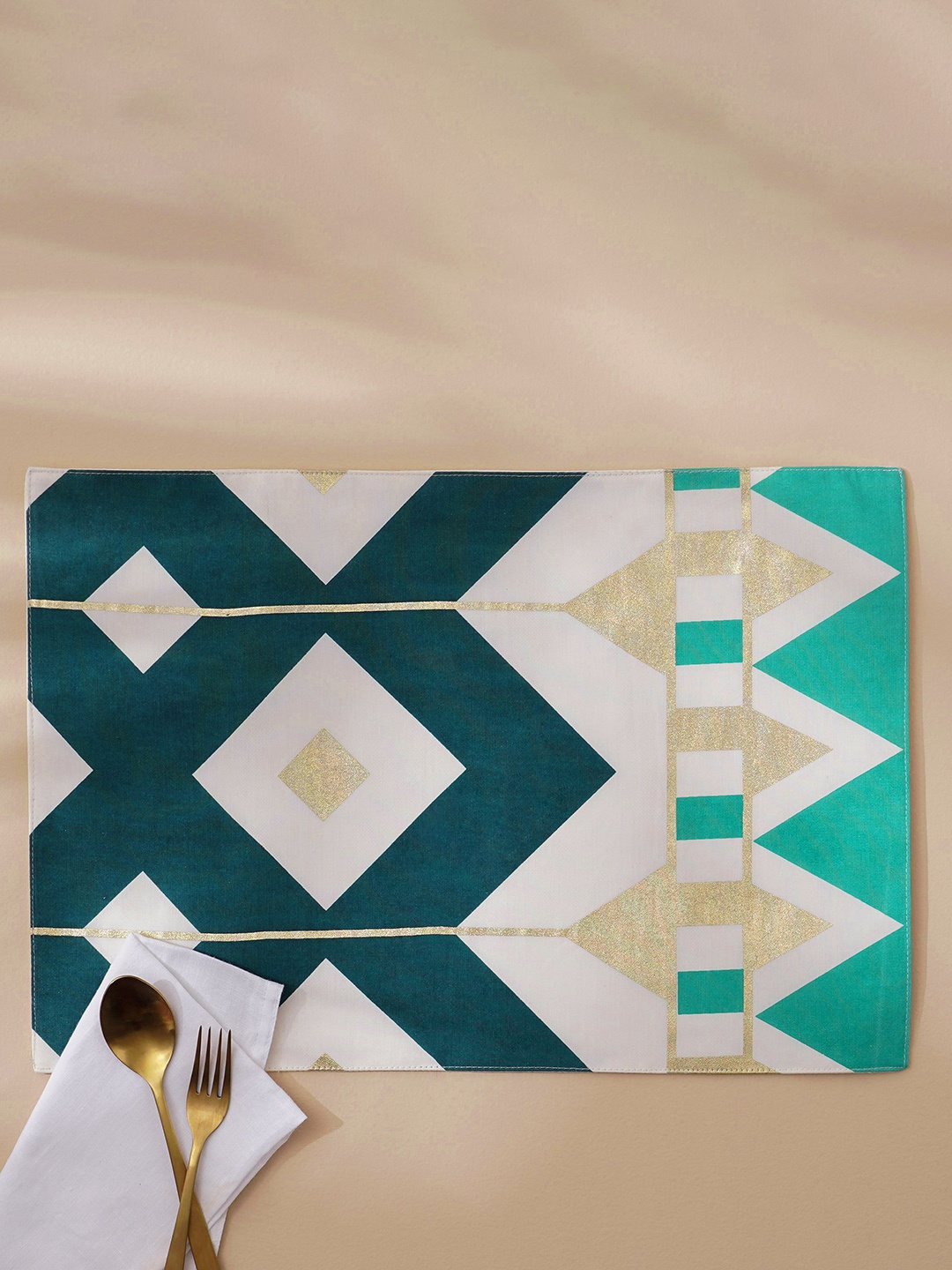 

Home Centre Corsica Teal Blue & White Geometric Rectangular Table Placemats