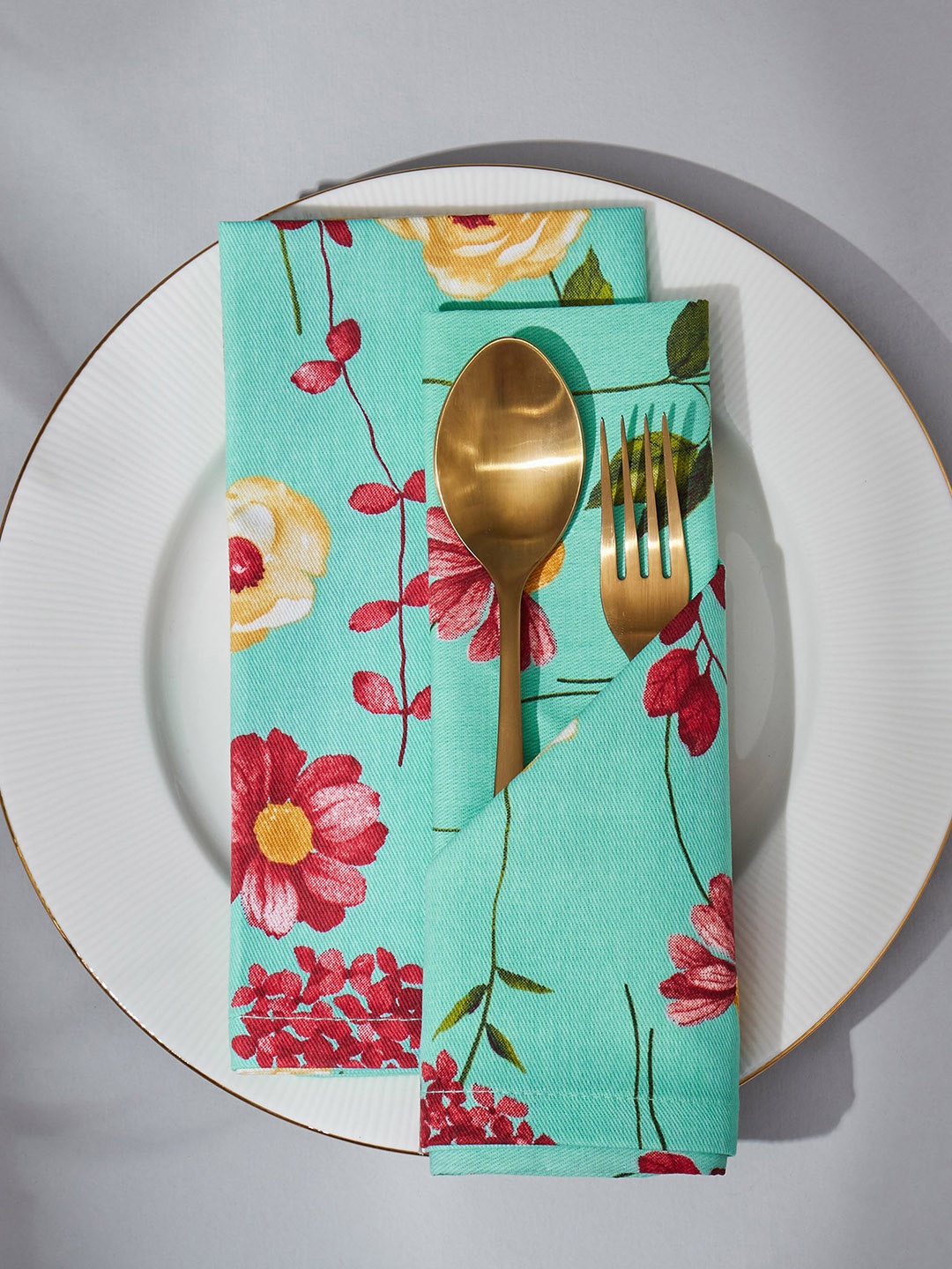 

Home Centre Drake 2 Pieces Floral Print Cotton Table Napkins, Blue