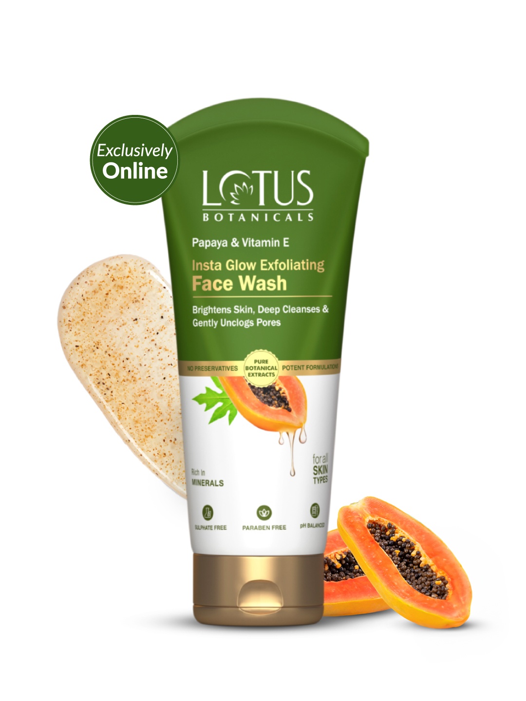 

Lotus Botanicals Papaya & Vitamin E Exfoliating Face Wash - 100 ml, Green