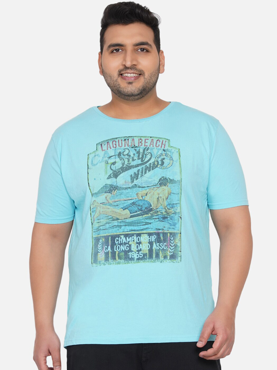 

Santonio Plus Size Typography Printed Pure Cotton T-shirt, Blue