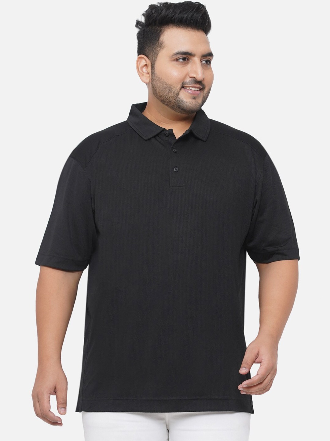 

Santonio Plus Size Polo Collar Pure Cotton T-shirt, Black