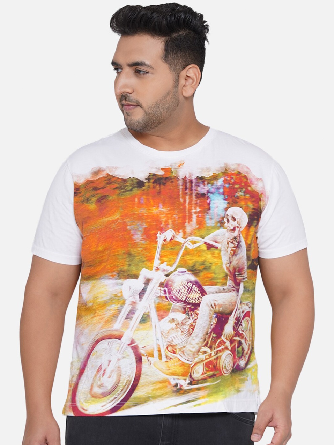 

Santonio Plus Size Graphic Printed Pure Cotton T-shirt, White