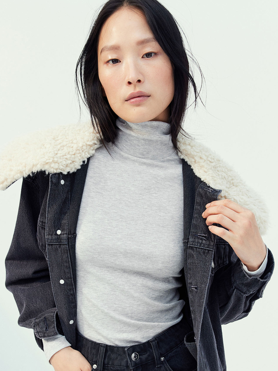 

H&M Modal-Blend Polo-Neck Top, Grey