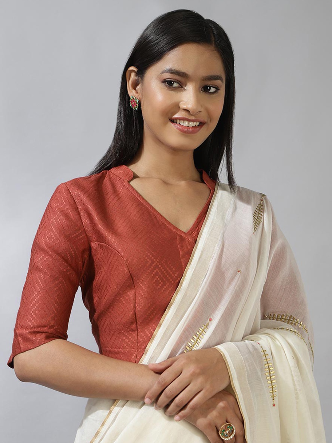 

Fabindia Woven Design Saree Blouse, Maroon