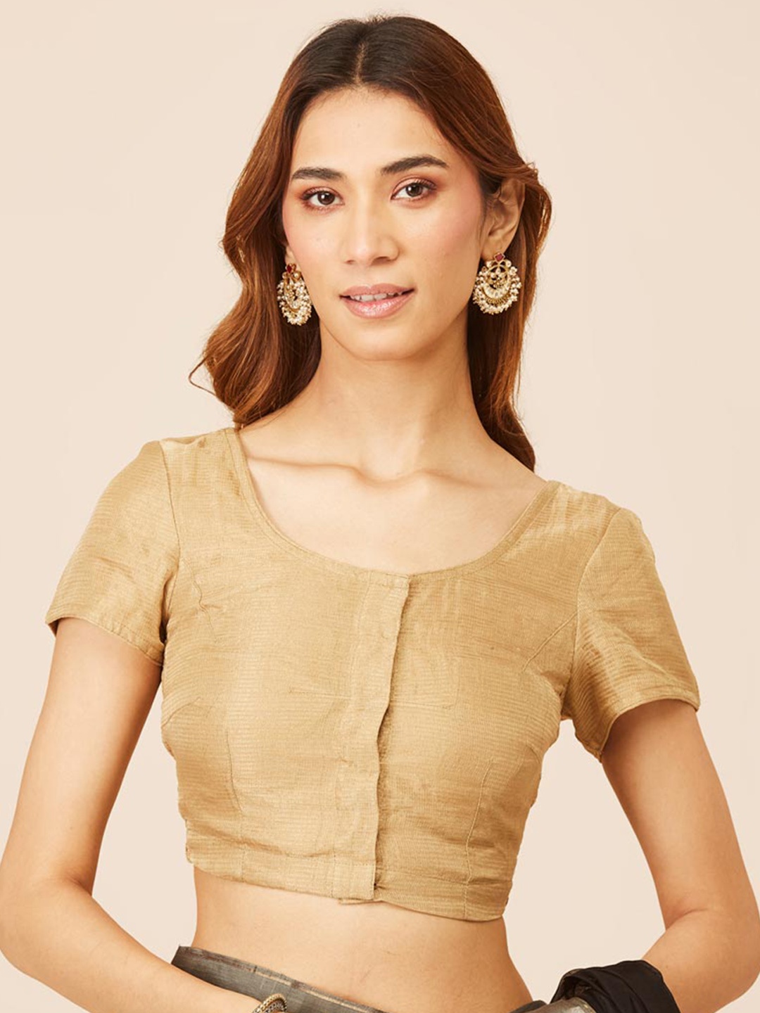 

Fabindia Short Sleeves Saree Blouse, Gold