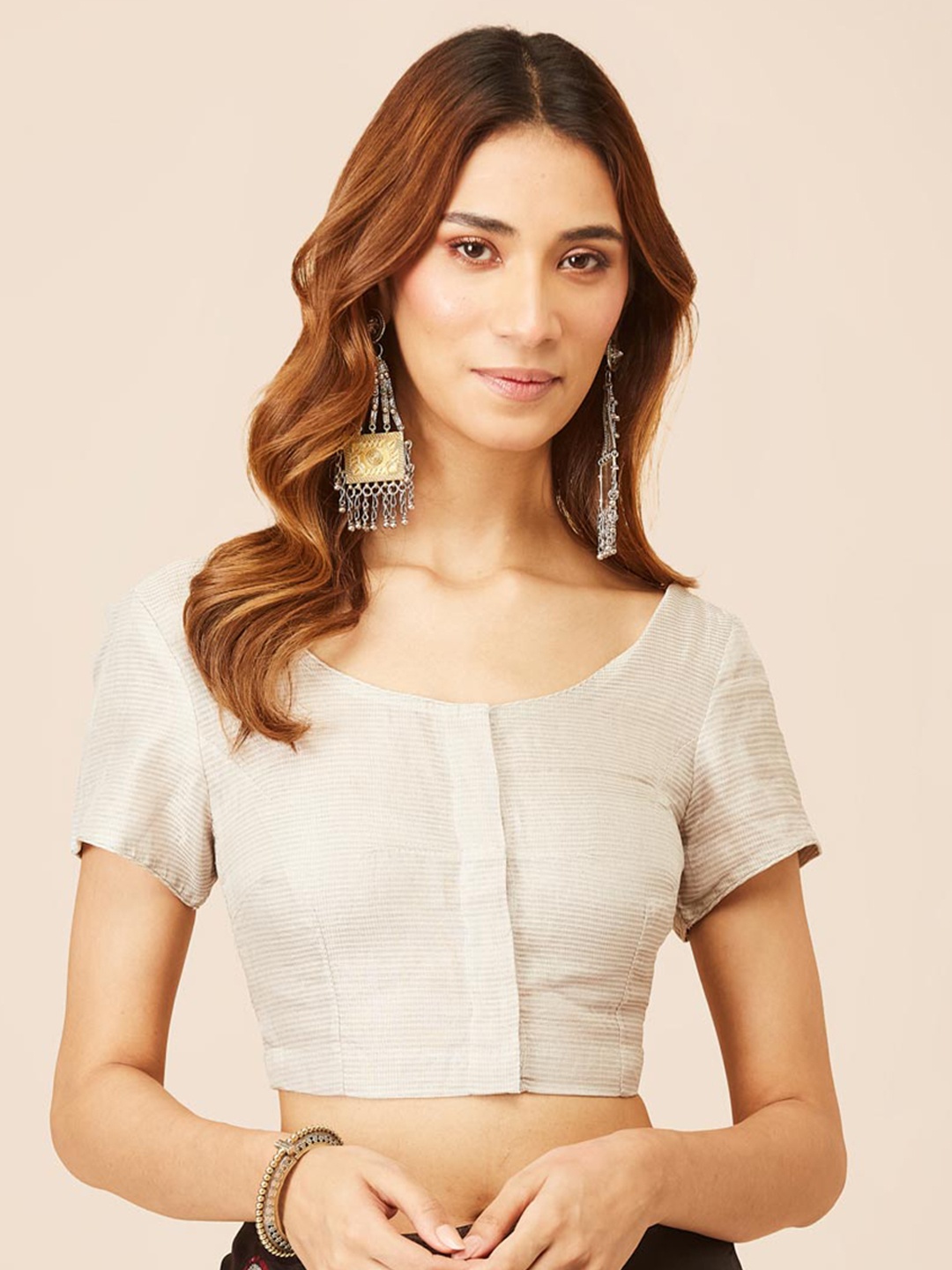 

Fabindia Striped Saree Blouse, Silver