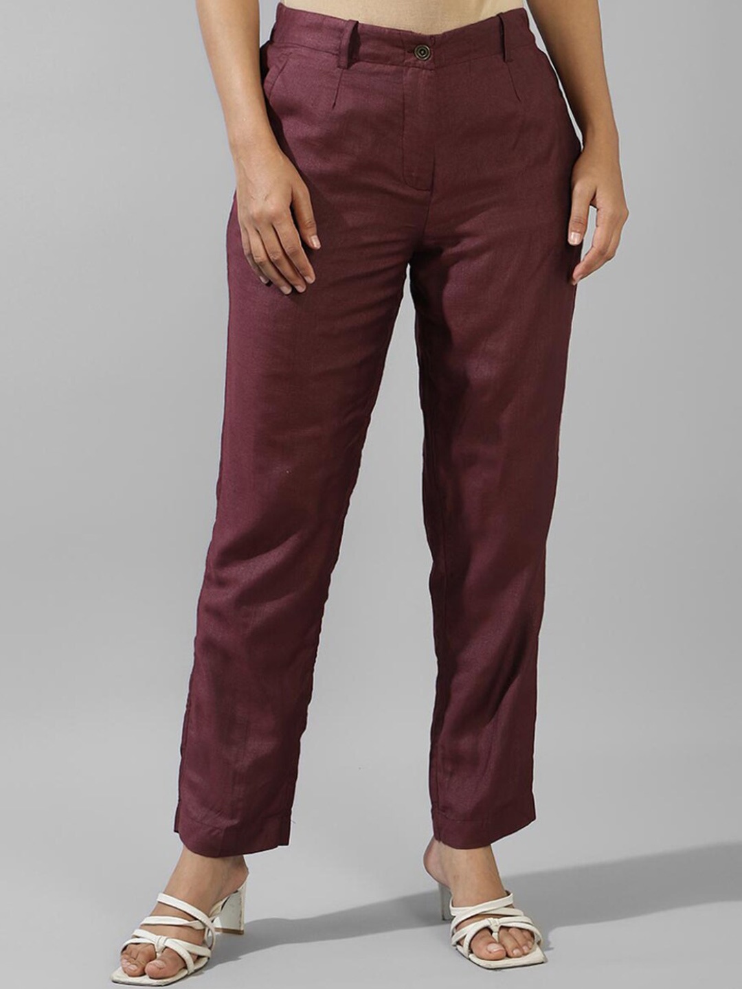 

Fabindia Women Slim Fit Silk Trousers, Red