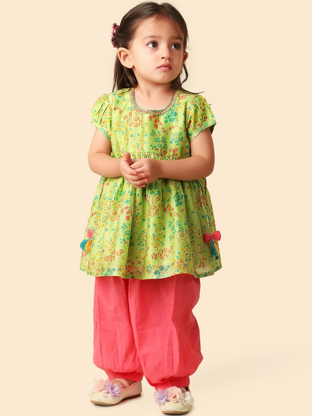 

Fabindia Infants Girls Floral Printed A Line Kurta With Salwar, Green