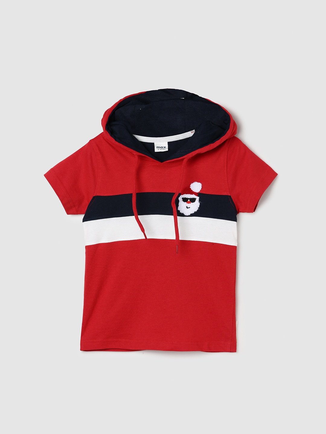 

max Boys Striped Hooded Pure Cotton T-Shirt, Red