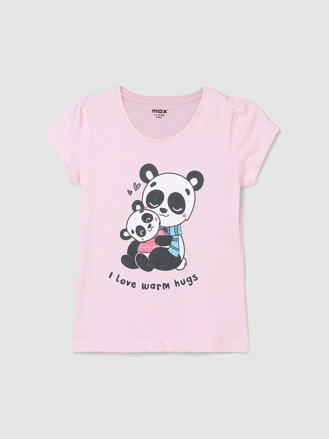 

max Girls Panda Printed Pure Cotton T-shirt, Pink