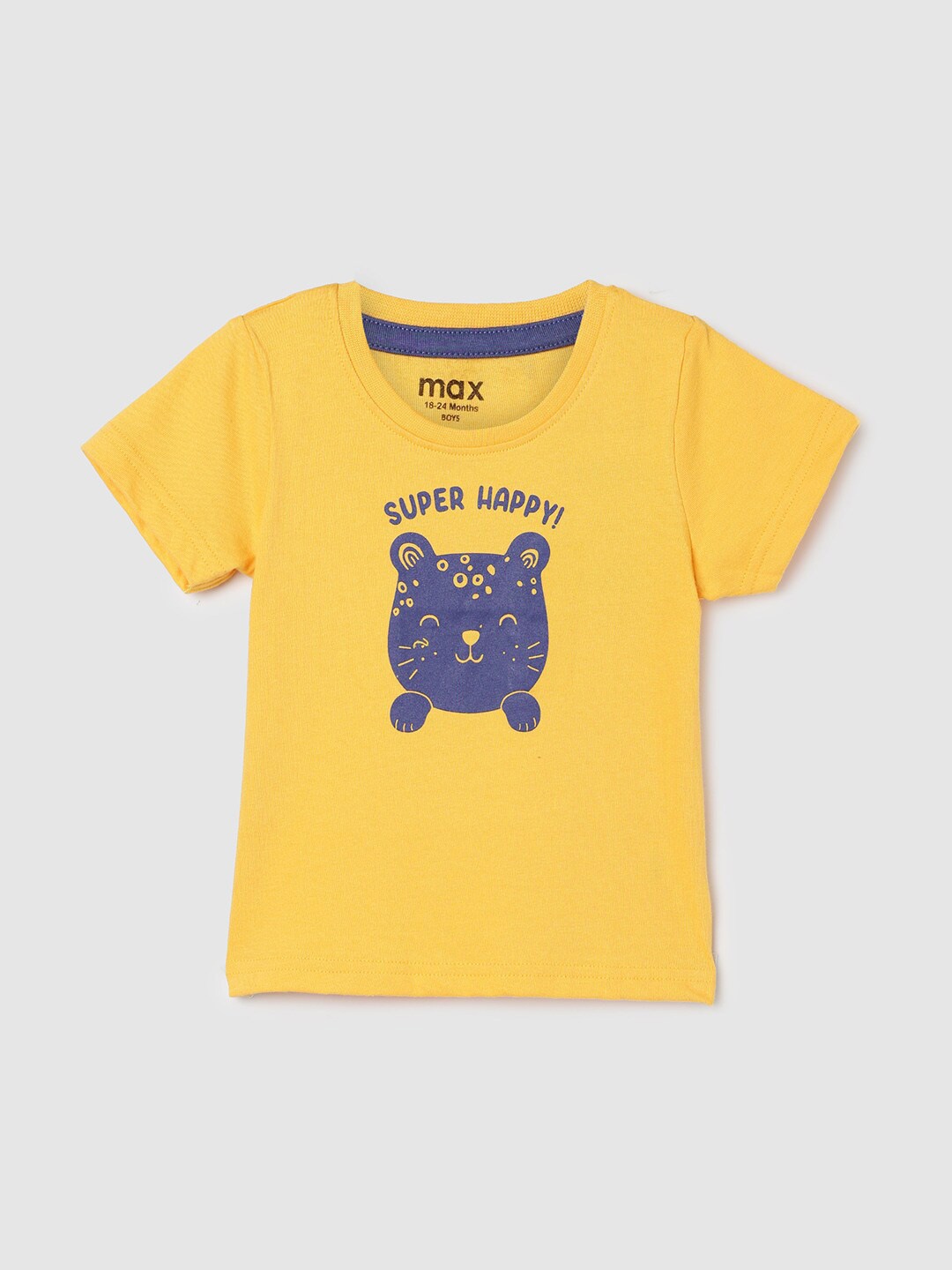

max Boys Typography Printed Pure Cotton T-Shirt, Yellow