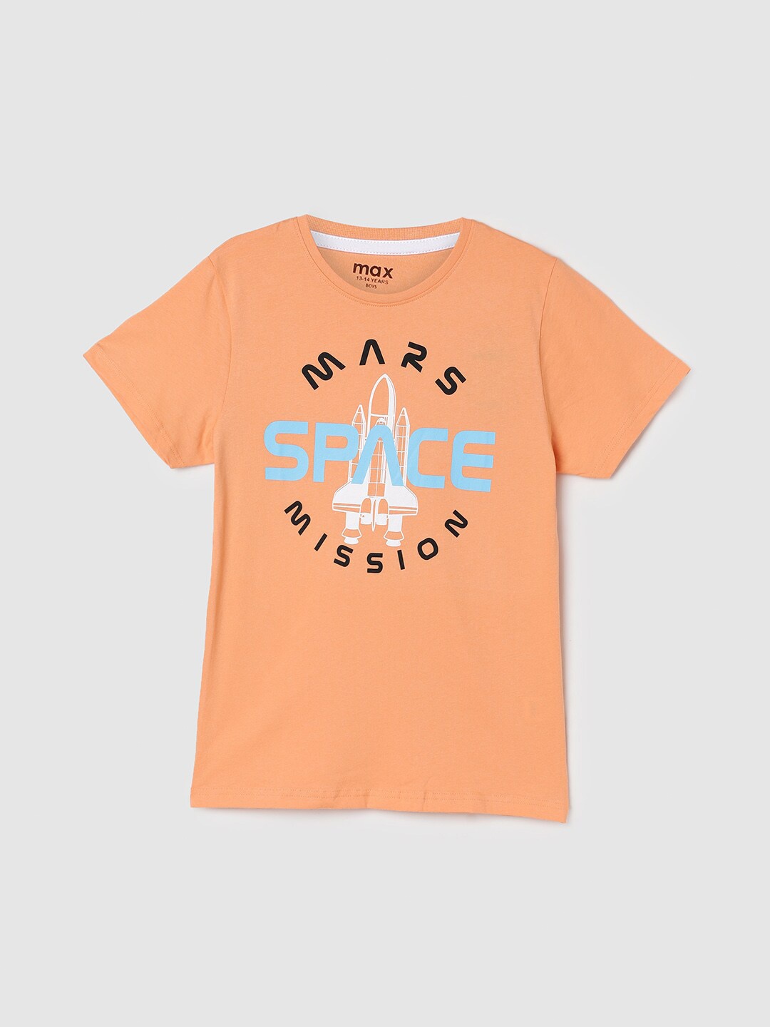 

max Boys Typography Printed Pure Cotton T-shirt, Orange