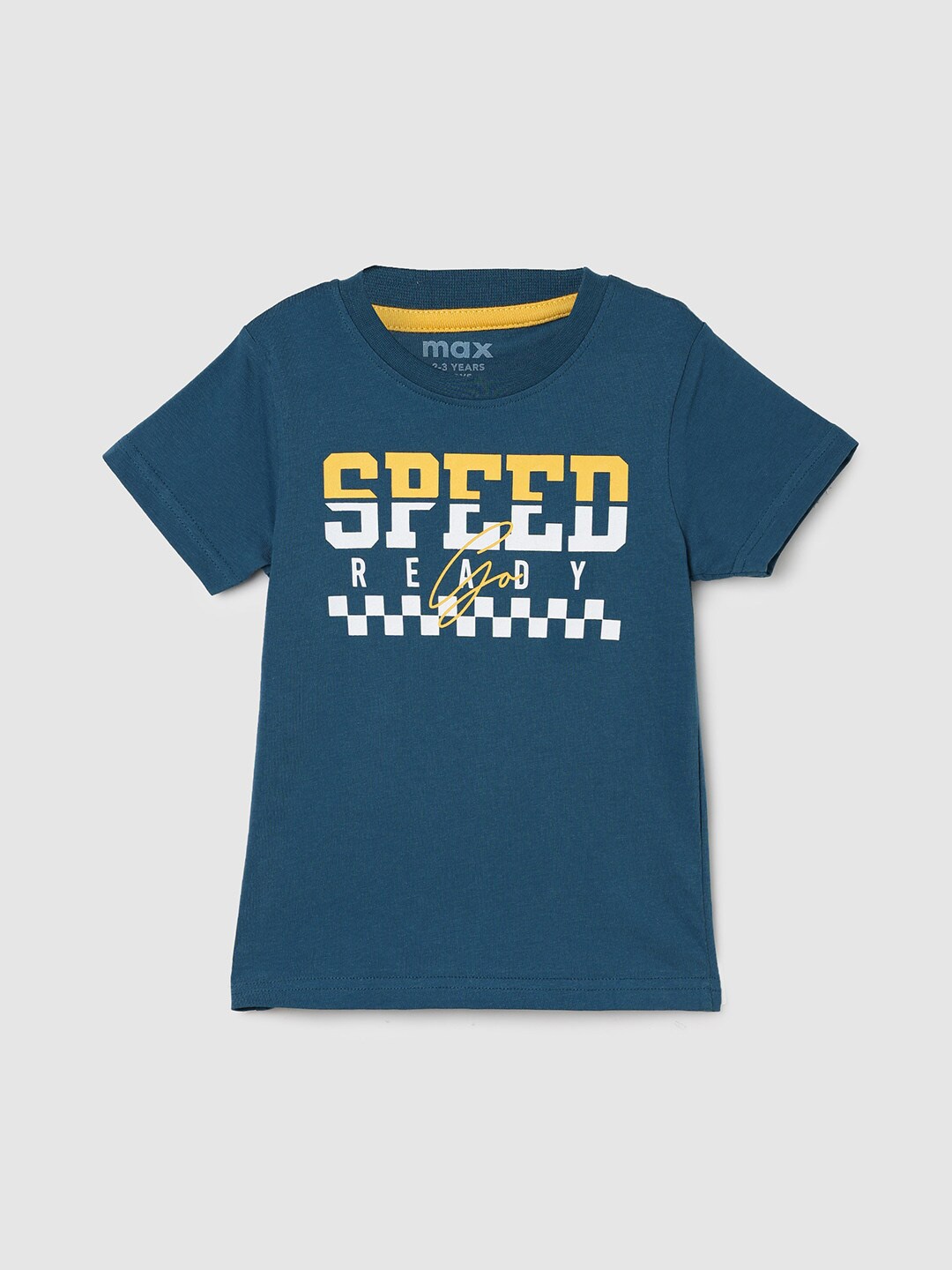 

max Boys Blue Typography Printed Pure Cotton T-shirt, Teal