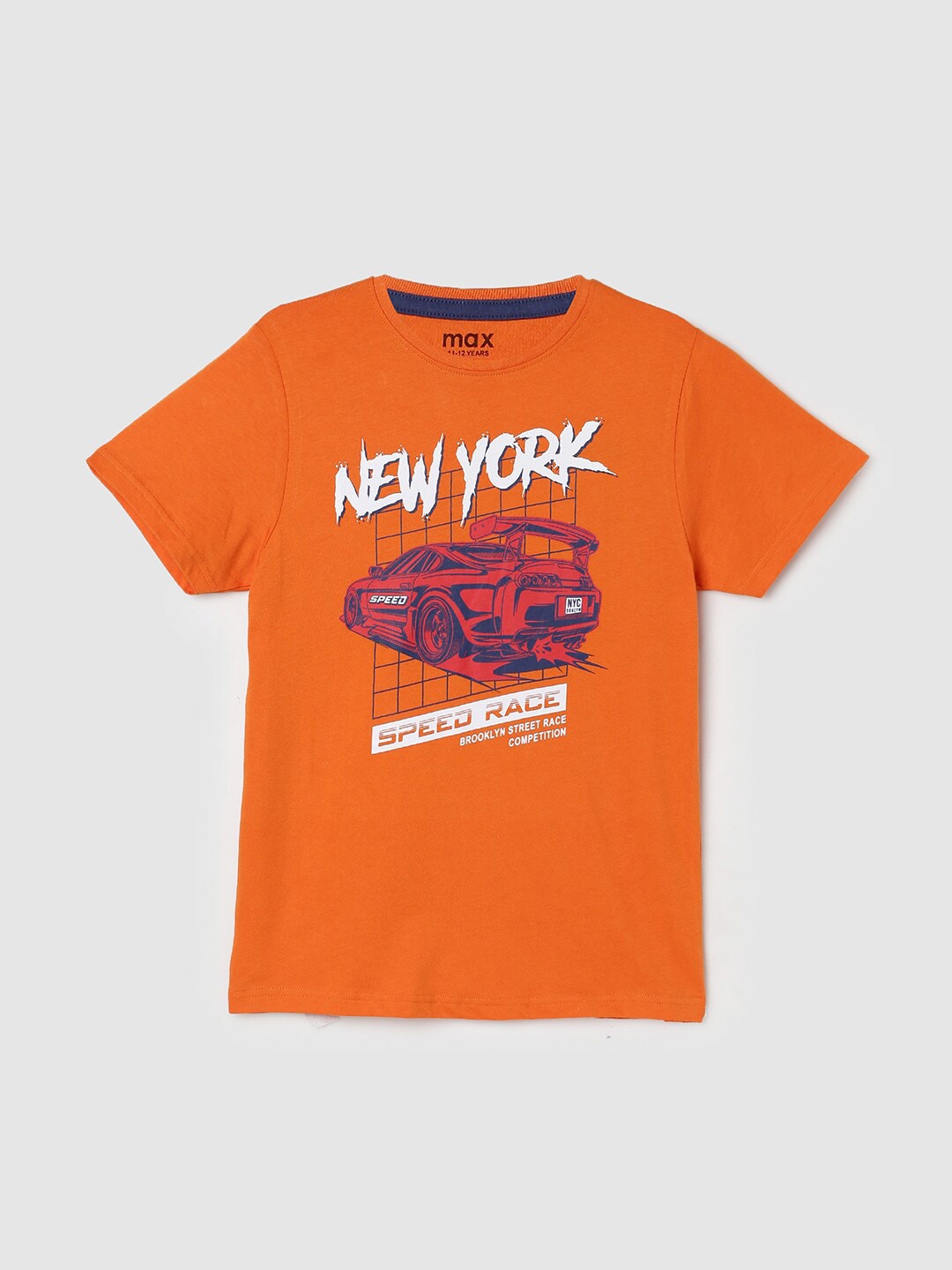 

max Boys Typography Printed Pure Cotton T-shirt, Orange