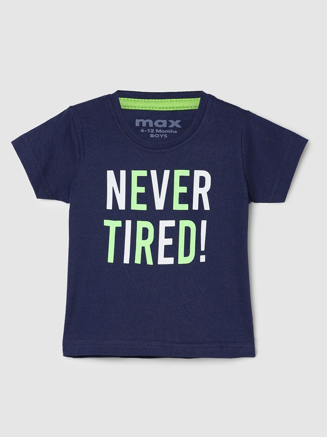 

max Boys Typography Printed Round Neck Short Sleeves Cotton T-shirt, Navy blue