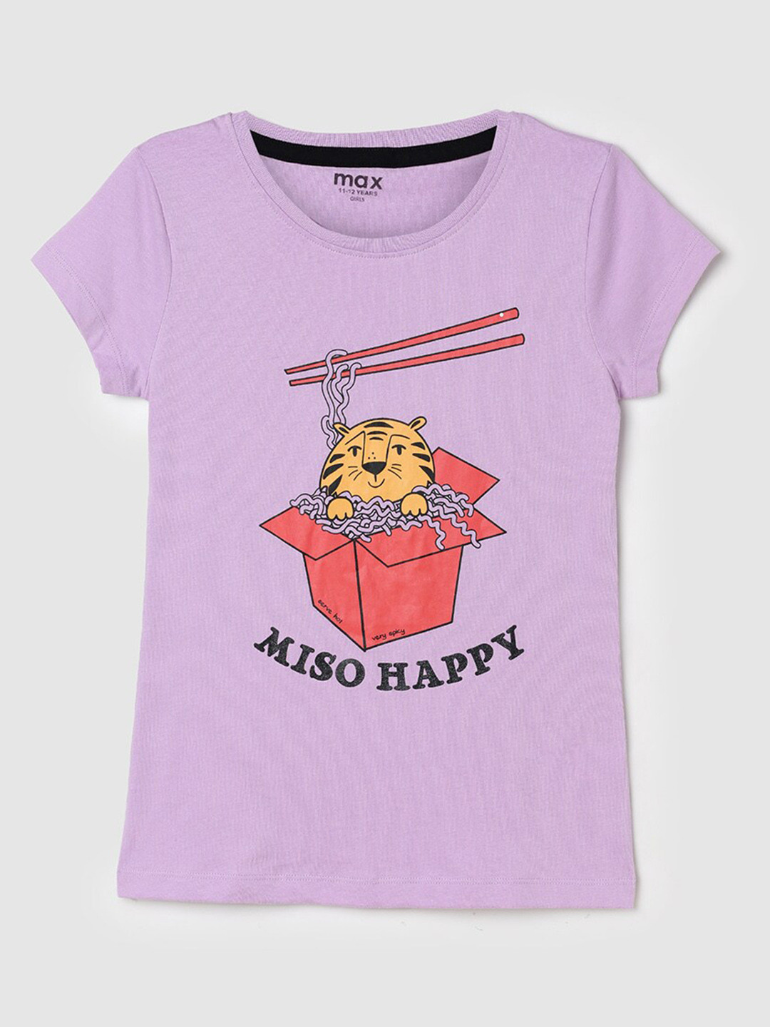 

max Girls Graphic Printed Cap Sleeve Pure Cotton Casual T-shirt, Lavender