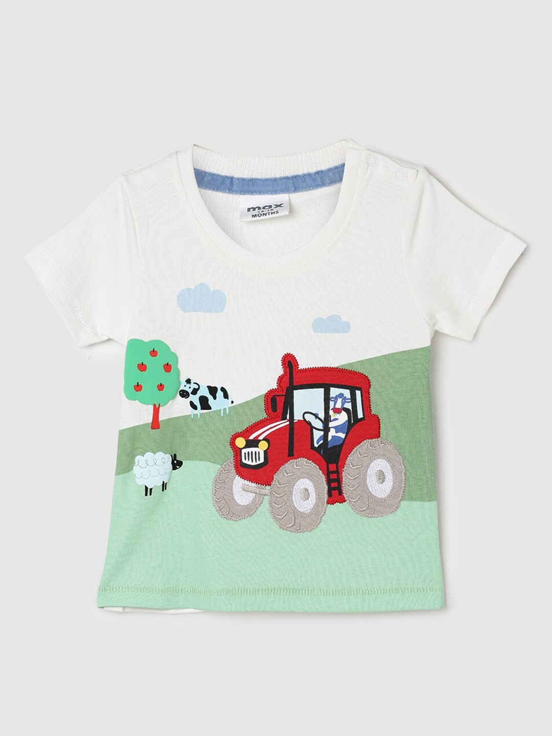 

max Boys Graphic Printed Applique Cotton T-shirt, White