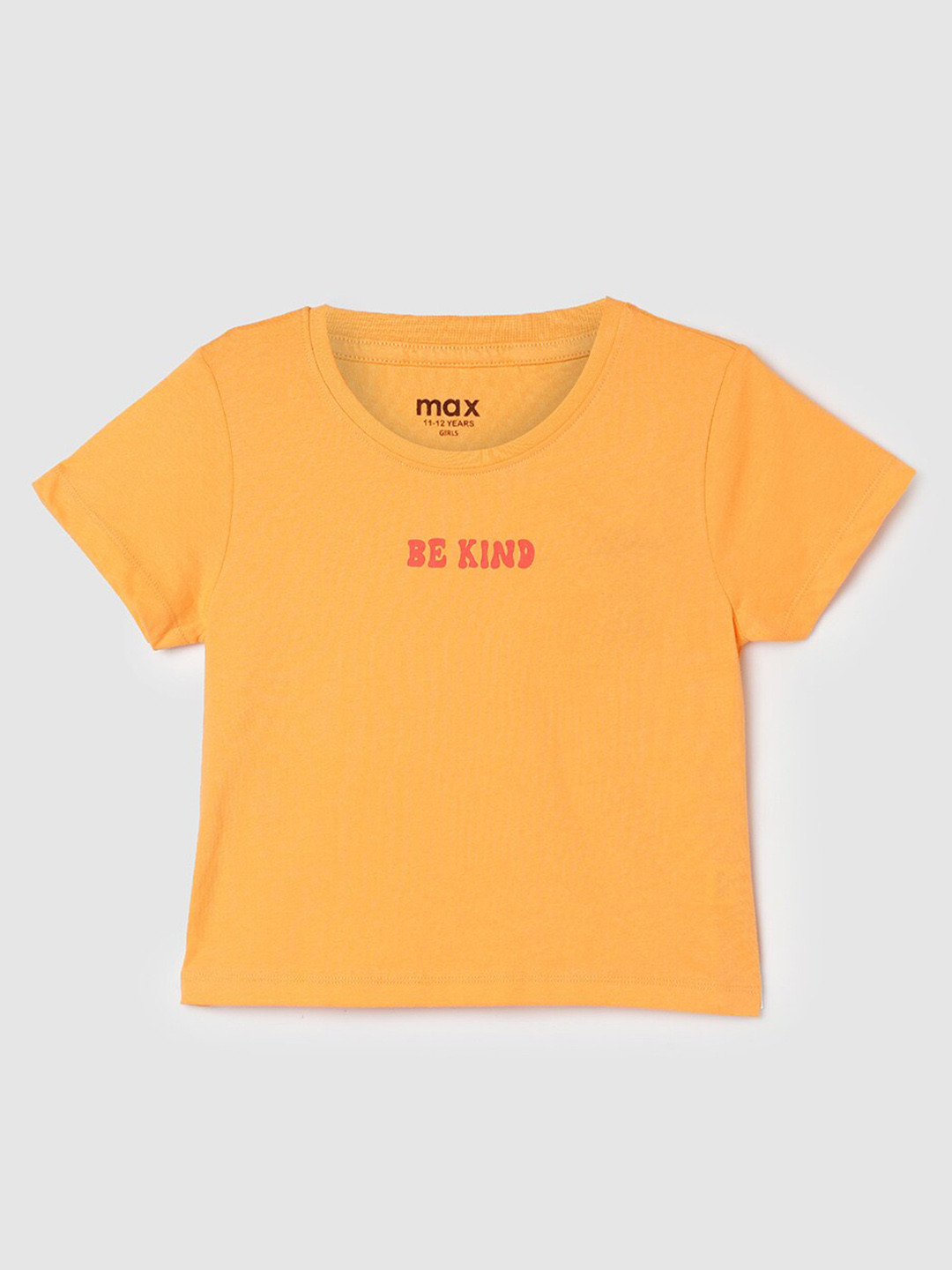 

max Girls Typography Printed Pure Cotton T-Shirt, Orange