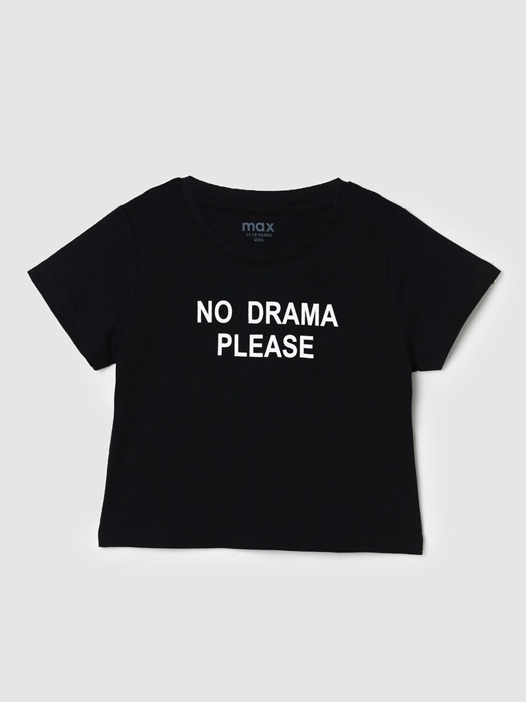 

max Girls Typography Printed Pure Cotton T-shirt, Black