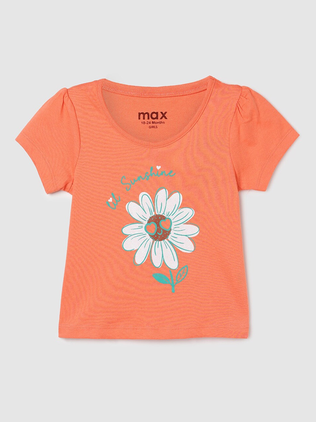 

max Girls Floral Printed Pure Cotton T-Shirt, Coral