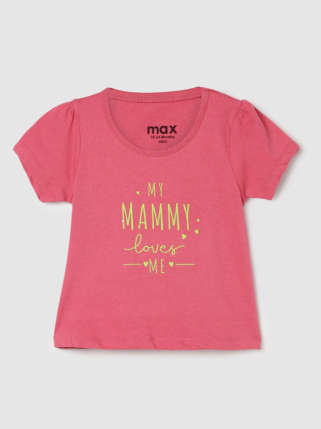 

max Girls Typography Printed Pure Cotton T-shirt, Coral