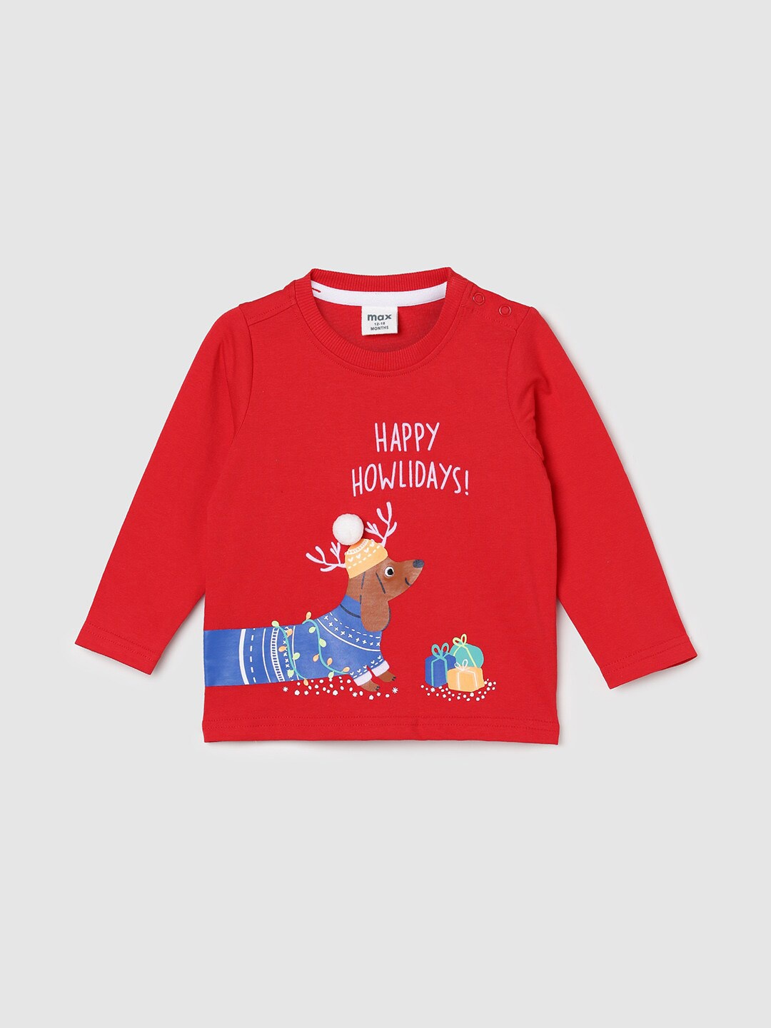 

max Boys Graphic Printed Pure Cotton Casual T-shirt, Red