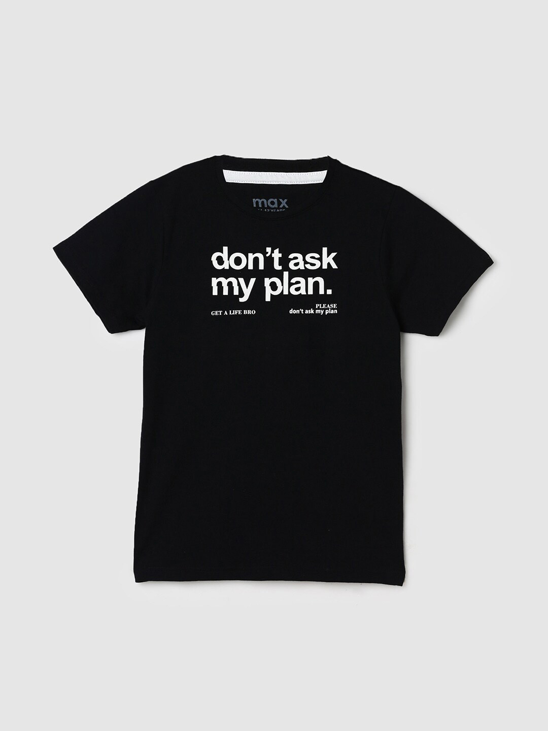 

max Boys Typography Printed Round Neck Cotton T-shirt, Black