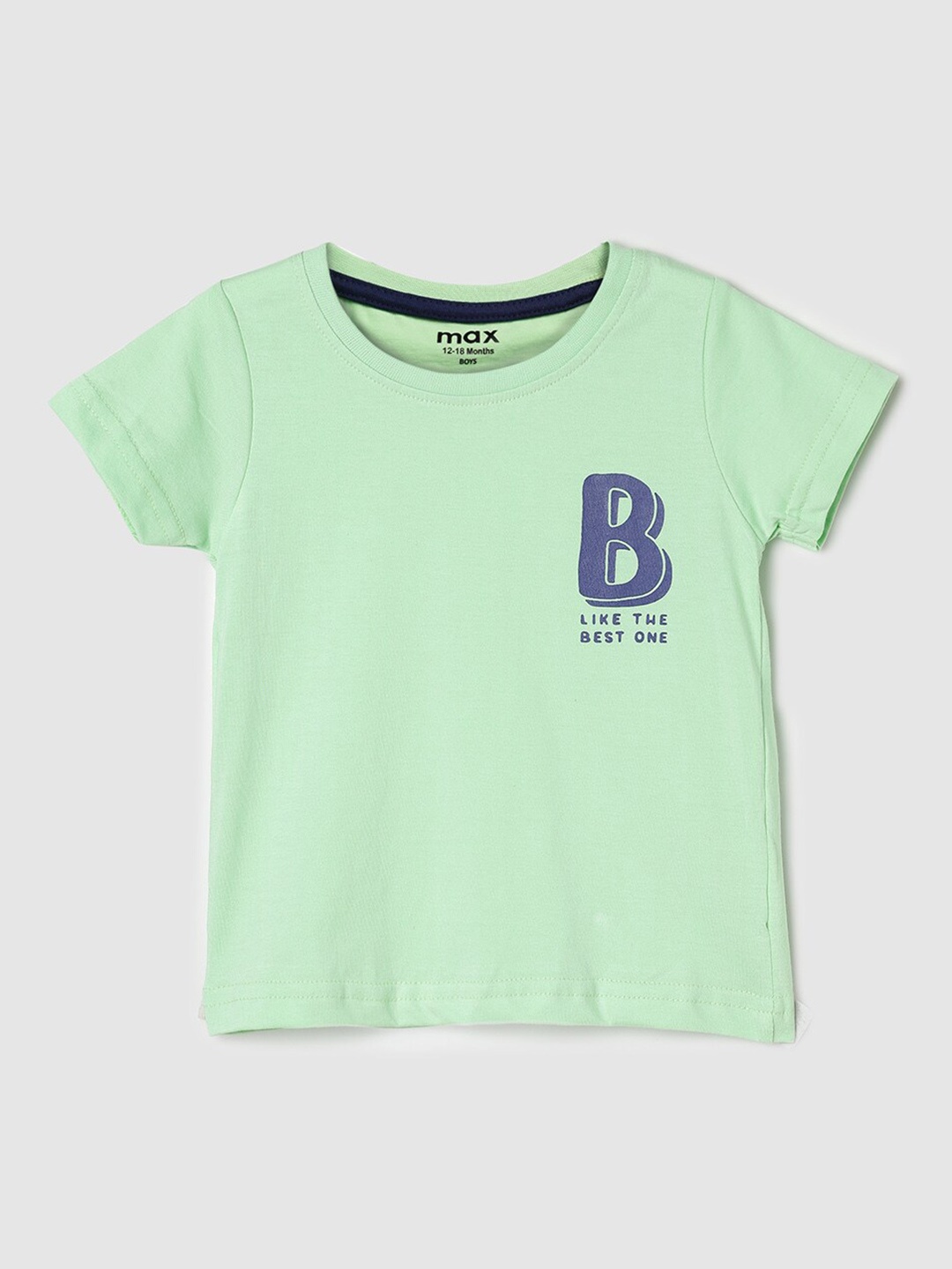 max Infants Boys Typography Printed Regular Fit Cotton T-shirt, Green