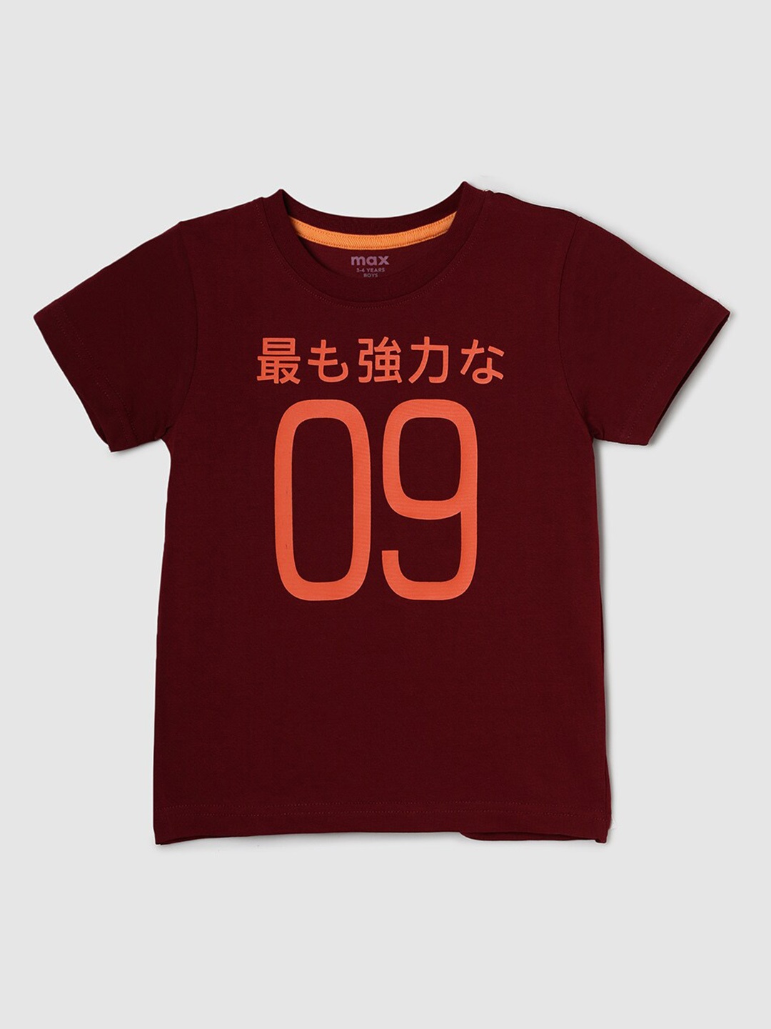 max Boys Typography Printed Pure Cotton T-shirt, Red