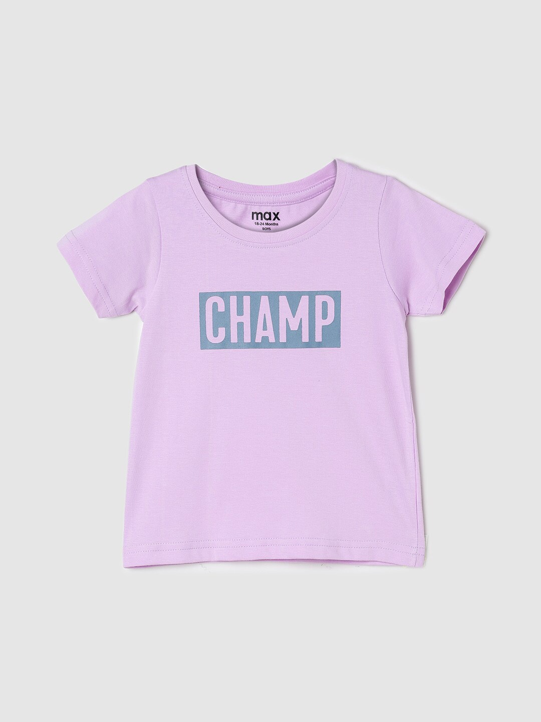 

max Boys Typography Printed Pure Cotton T-Shirt, Lavender