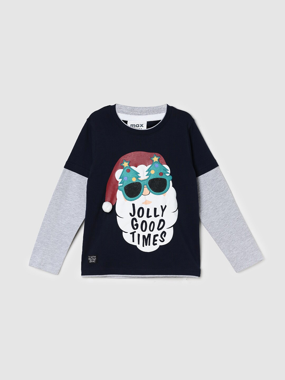 

max Boys Graphic Printed Doctor Sleeves Pure Cotton T-shirt, Navy blue