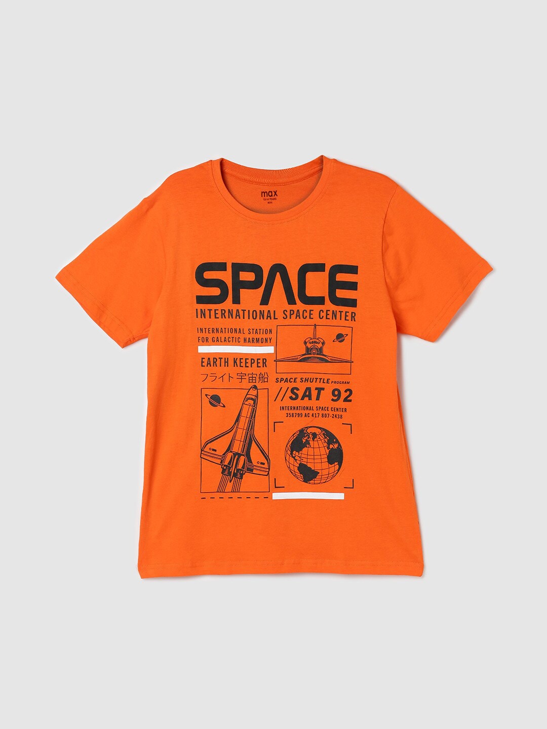 

max Boys Typography Printed Pure Cotton T-Shirt, Orange