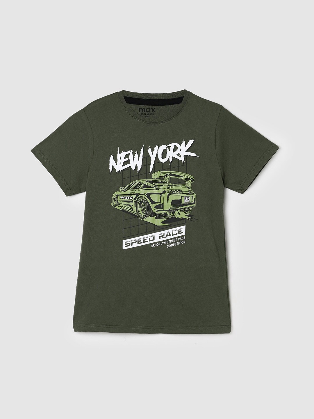 

max Boys Typography Printed Pure Cotton T-shirt, Olive