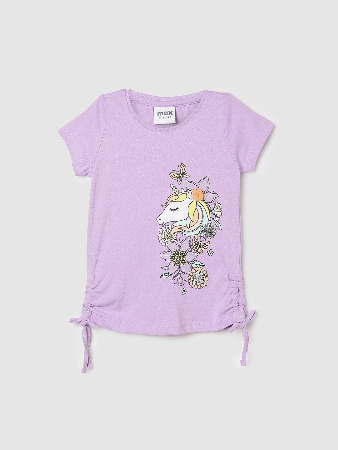 

max Girls Graphic Printed Pure Cotton T-Shirt, Purple