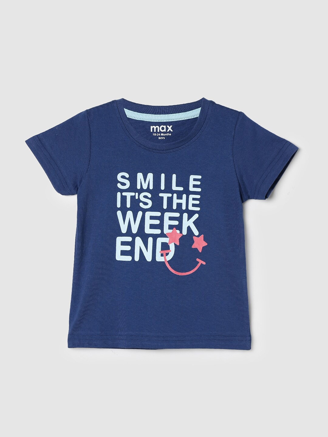 

max Boys Typography Printed Pure Cotton T-shirt, Navy blue