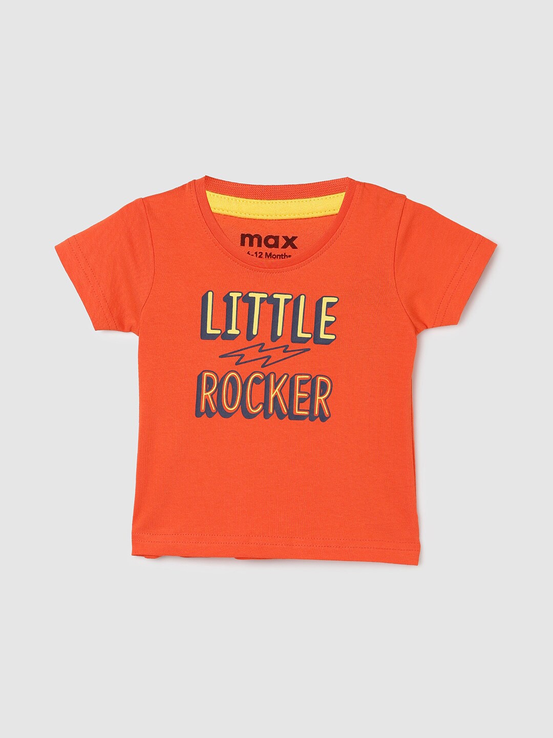 

max Boys Typography Printed Pure Cotton T-shirt, Orange
