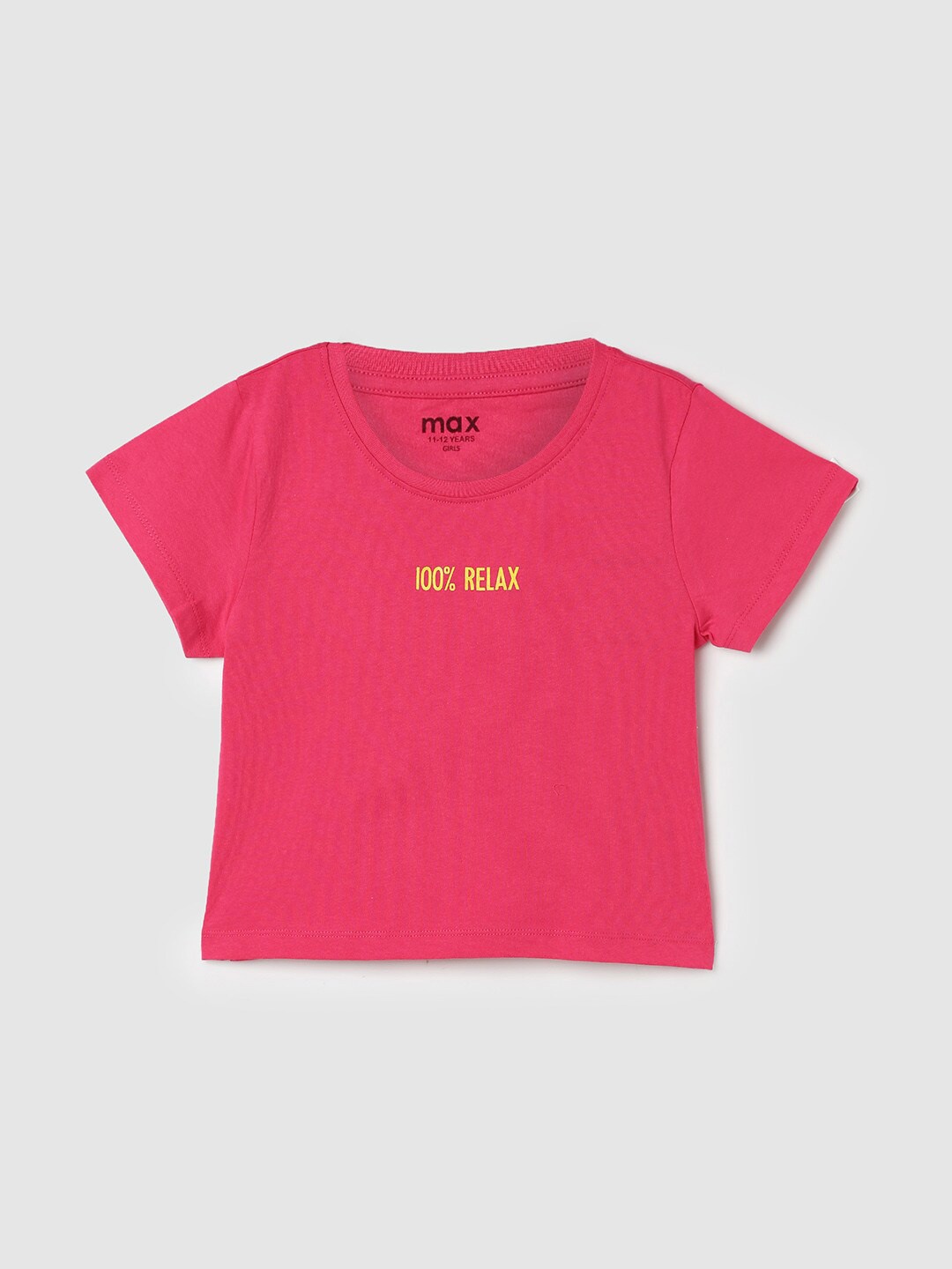 

max Girls Typography Printed Cotton T-shirt, Pink