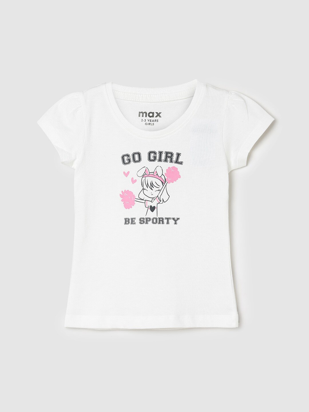 

max Girls Typography Printed Pure Cotton T-Shirt, White